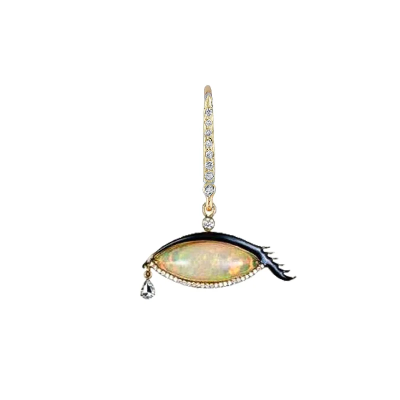 women's celestial earrings-Single Surreal Opal Eye Earring