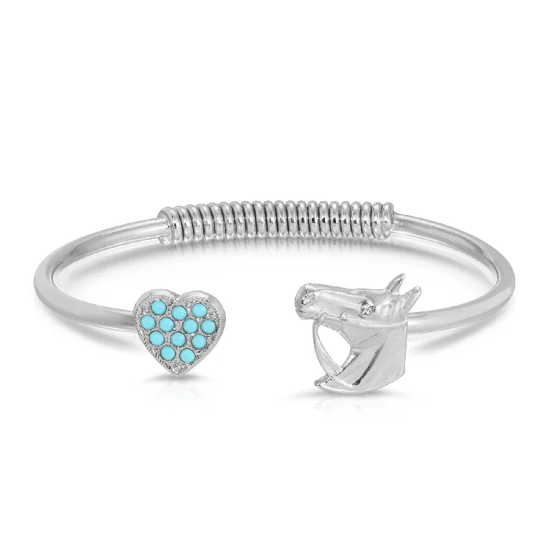 women's crystal bracelets-1928 Jewelry Turquoise Stone Heart And Horse Head Spring Cuff Bracelet