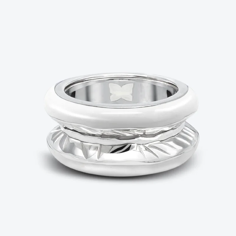 women’s princess cut rings-Antarctica 18K White Gold Ring w. Snow White Enamel