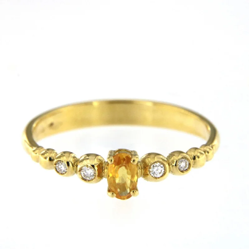 women’s moonstone rings-Bubble 18K Gold Ring w. Diamonds & Orange Sapphire