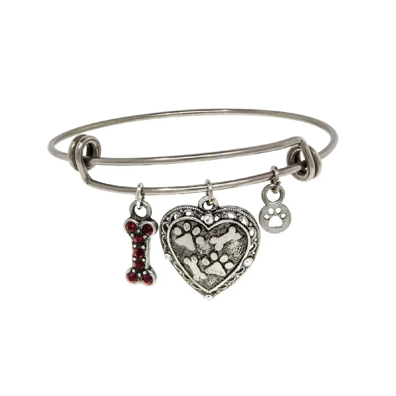 women's shell bracelets-1928 Jewelry Pewter Heart Bone Paw Print Charm Bracelet