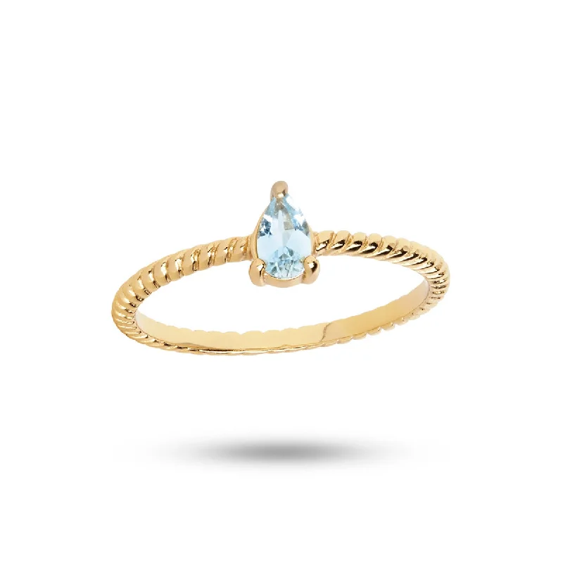 women’s birthstone engagement rings-Gem Candy twisted Oval Blue 18K Gold Plated Ring w. Topaz