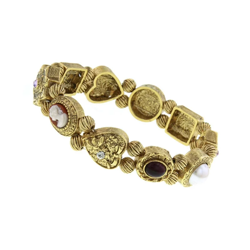 women's anniversary bracelets-1928 Jewelry Cameo Charm Stretch Bracelet