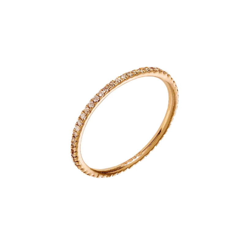 women’s yellow gold rings-Claire Eternity 18K Gold Ring w. Champagne & White Diamonds