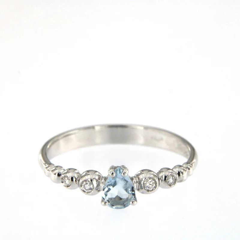 women’s moonstone rings-Bubble 18K White Gold Ring w. Diamonds & Light Blue Aquamarine