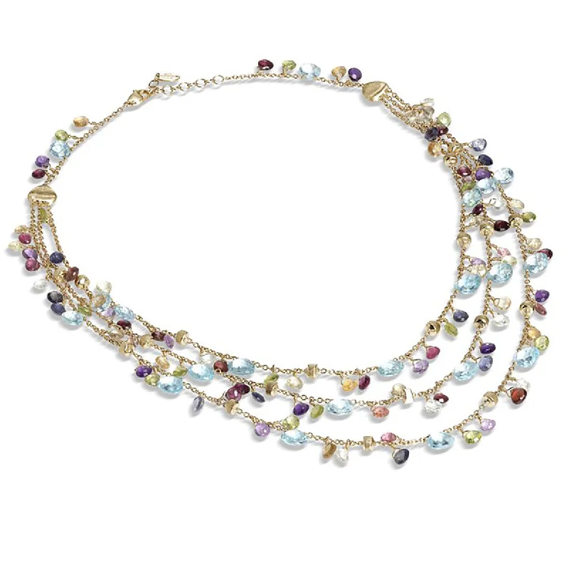 women’s casual necklaces-Blue Topaz and Mixed Gemstone Triple Strand Necklace