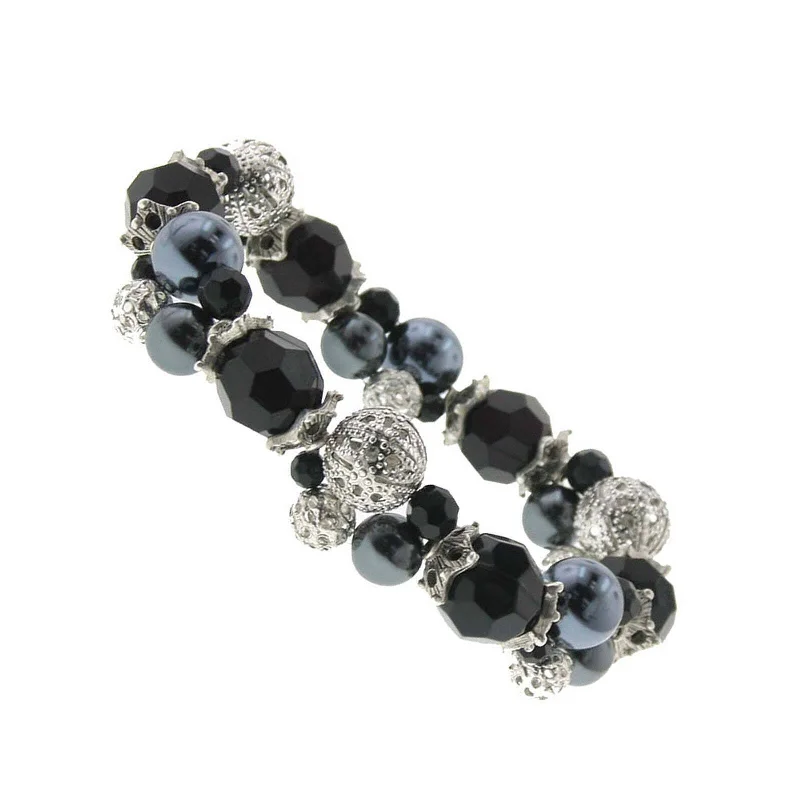 women's lucky charm bracelets-2028 Jewelry Black Beaded Stretch Bracelet