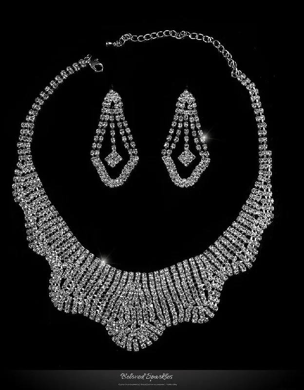 women’s delicate necklaces-Gila Wavy Cluster Necklace Set | Rhinestone