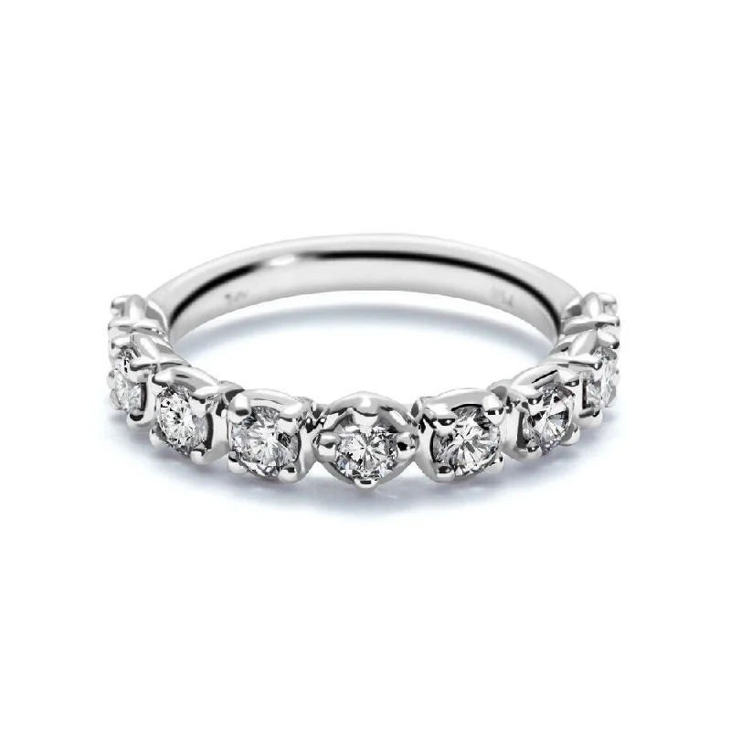 women’s heart-shaped rings-Band 18K White Gold Ring w. Diamonds