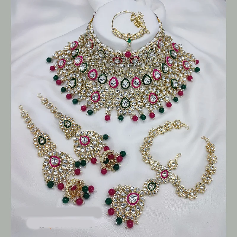 women’s elegant necklaces-Lucentarts Jewellery Gold Plated Kundan Stone And Meenakari Semi Bridal Necklace Set