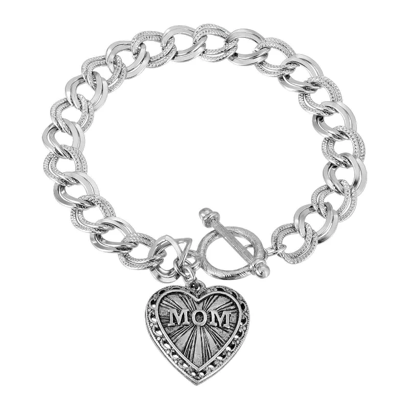 women's gold-plated bracelets-1928 Jewelry Pewter Mom Heart Charm Toggle Bracelet