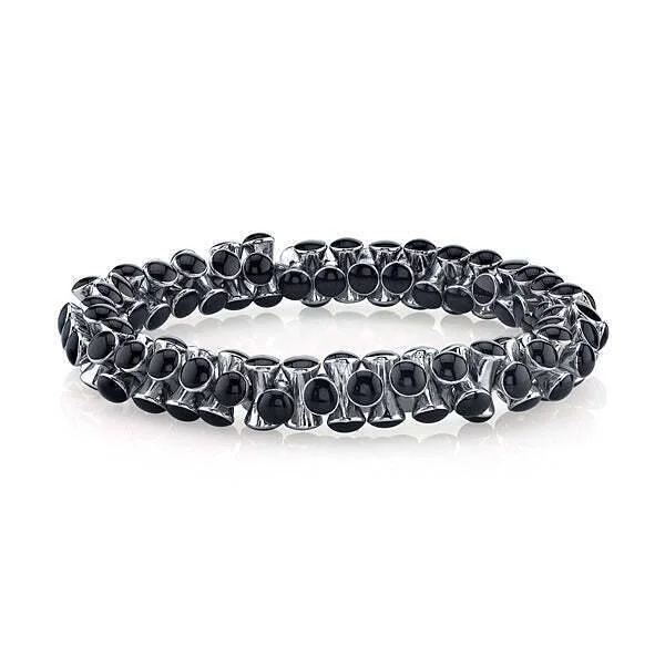 women's lightweight bracelets-1928 Jewelry Jet Black Enamel Beaded Stretch Bracelet