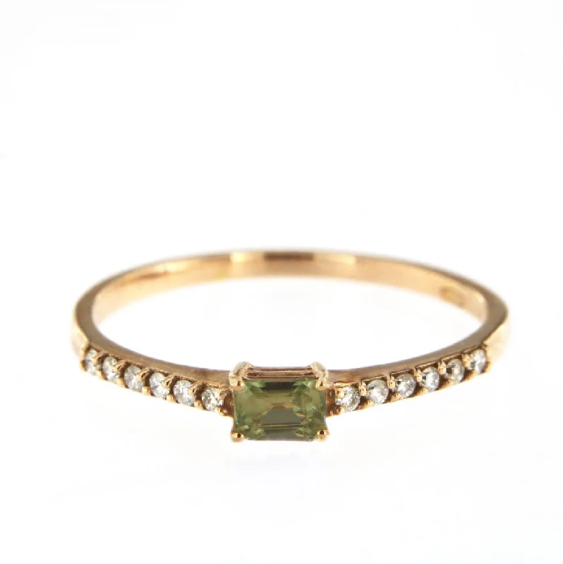 women’s heirloom rings-Candy 18K Rose Gold Ring w. Green Sapphire & Diamonds