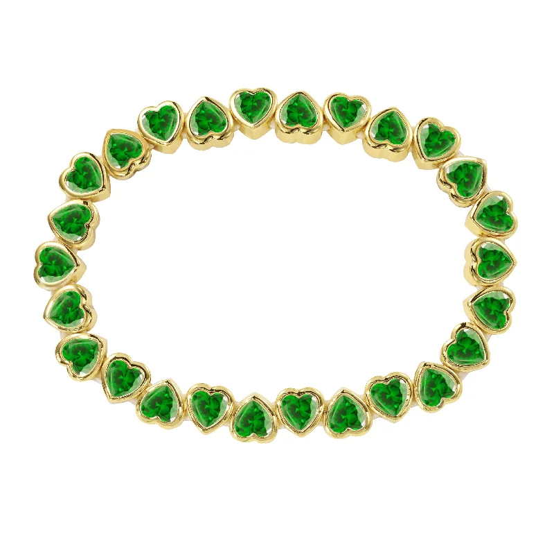 women's anniversary bracelets-Stretchy Bezel Heart Bracelet Emerald