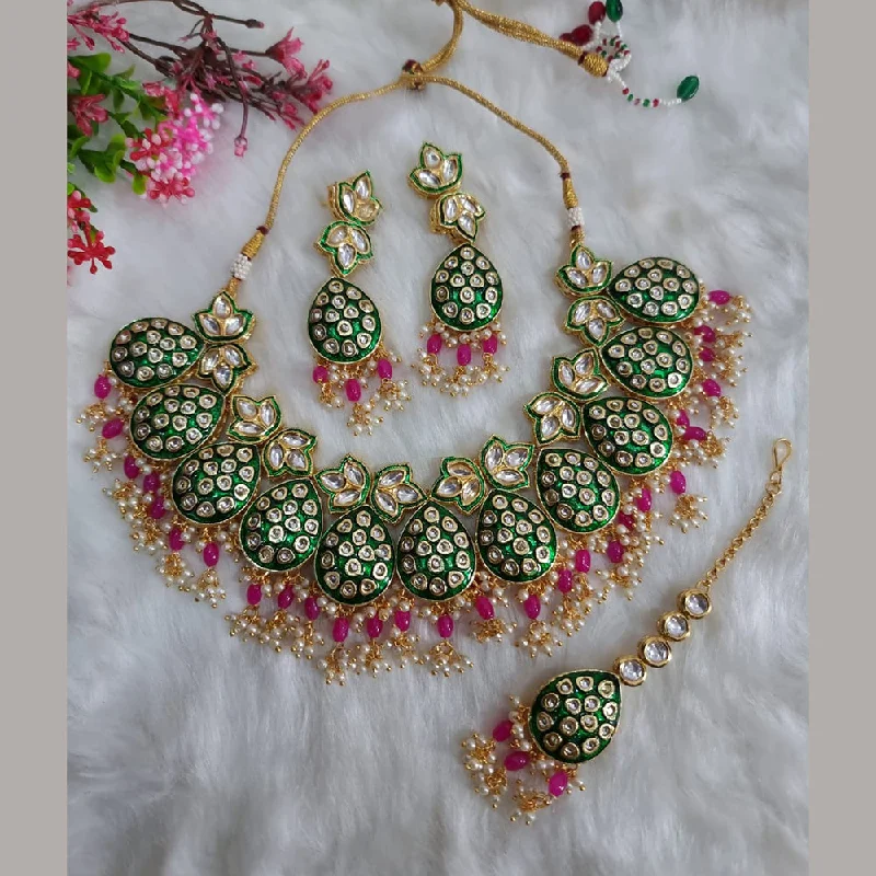 women’s anniversary necklaces-JCM Gold Plated Kundan Stone & Meenakari Necklace Set