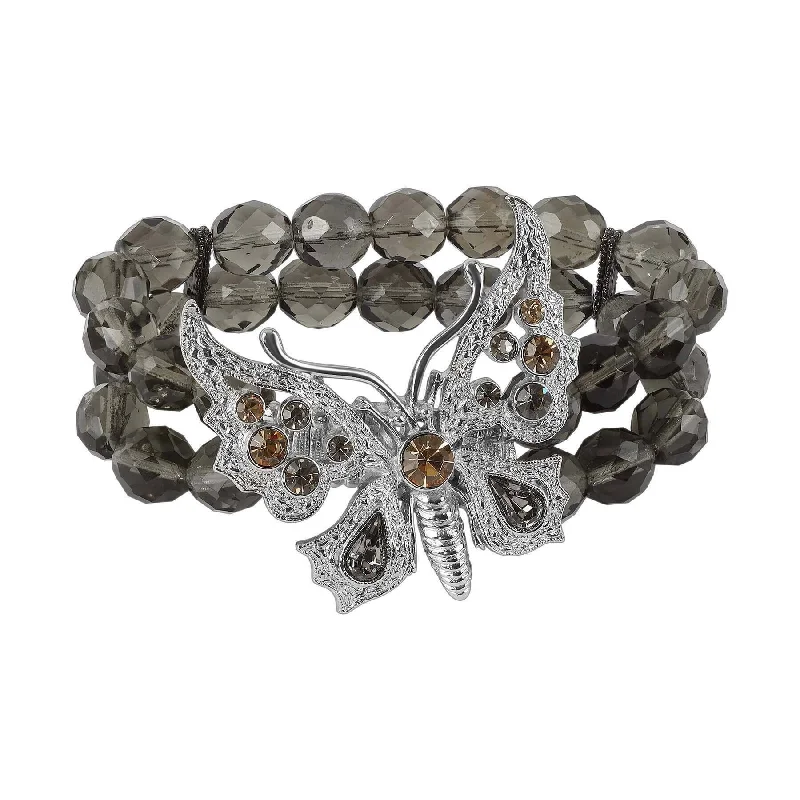 women's moon bracelets-1928 Jewelry Butterfly Light Topaz & Black Diamond Crystal Stretch Bracelet