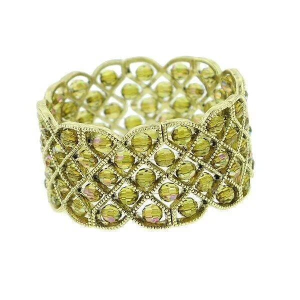 women's aquamarine bracelets-2028 Jewelry Olivine Green Ab Crystal Beaded Lattice Stretch Bracelet