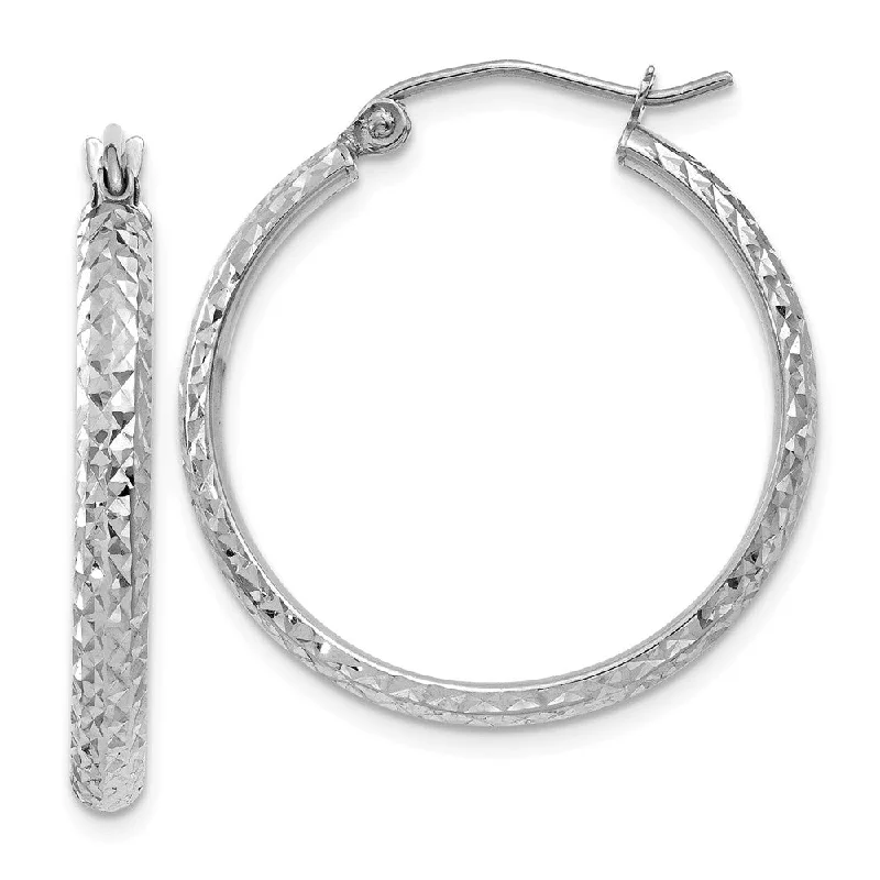 women's crystal earrings-2.8mm, 14k White Gold Diamond-cut Hoops, 25mm (1 Inch)