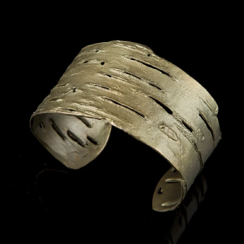 women's metal bracelets-Birch Bark Cuff - Green