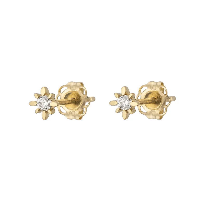 women's clip-on earrings-Starburst Diamond Studs in 14k Gold