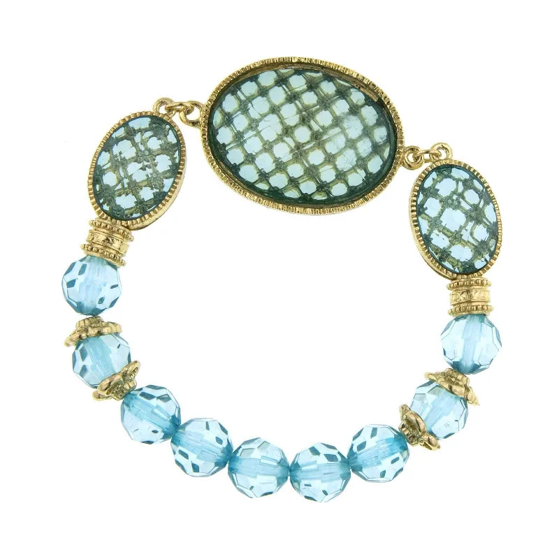 women's birthstone bracelets-1928 Jewelry Light Aqua Blue Oval Faceted Stretch Bracelet