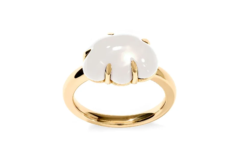 women’s gemstone wedding rings-Cloud 18K Gold Ring w. Milky Quartz