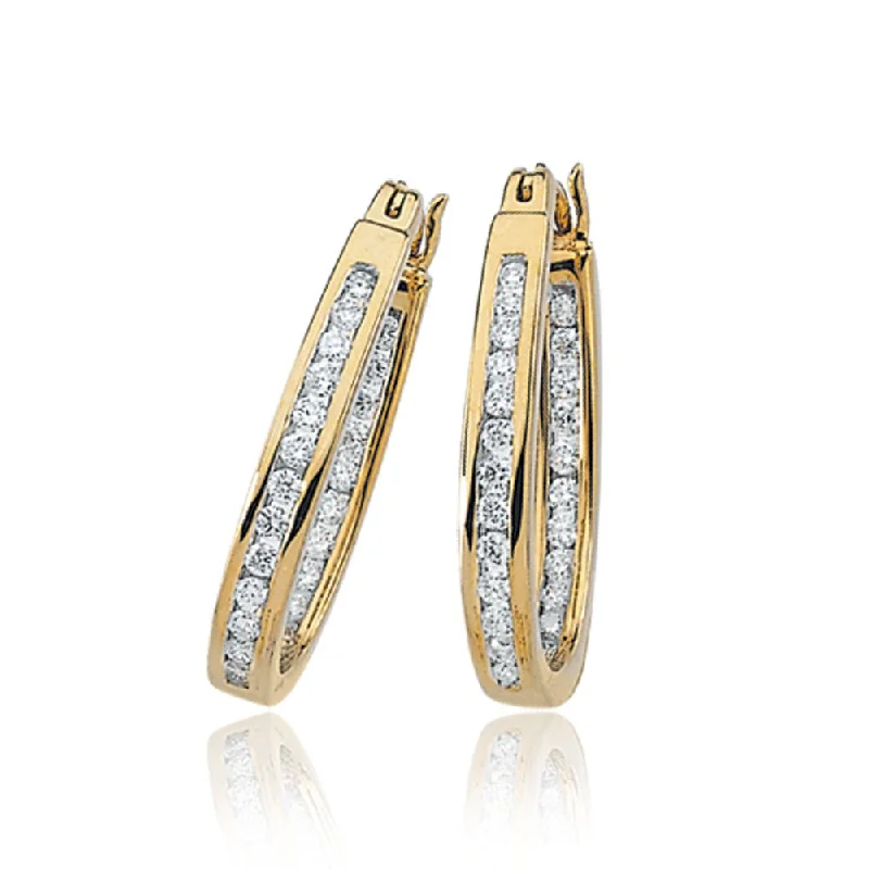 women's gold-plated earrings-1/2 Cttw, Channel Set Diamond Hoops - 14k Yellow Gold