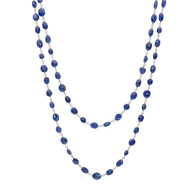 women’s romantic pendant necklaces-Blue Sapphire Beads and Briolette Diamond Necklace