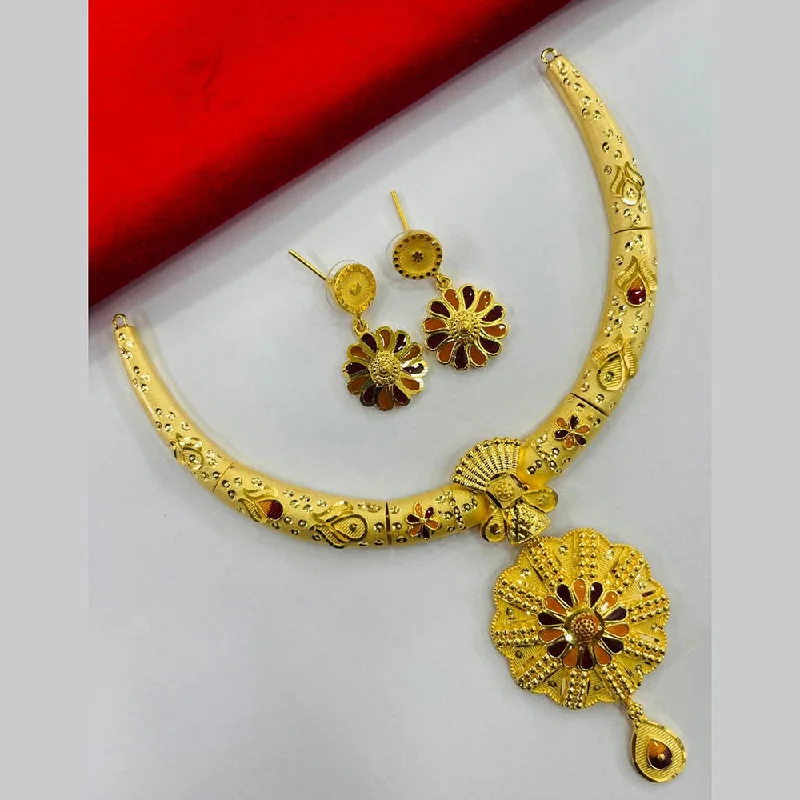 women’s choker necklaces-FS Collection Gold Plated Meenakari Necklace Set