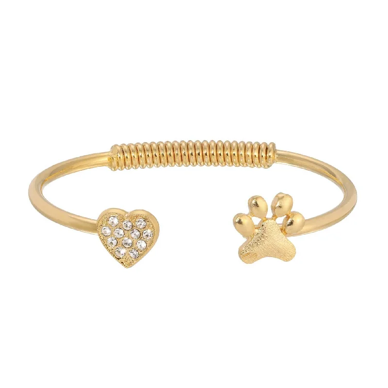 women's fashion bracelets-1928 Jewelry Crystal Heart And Paw Spring Cuff Bracelet