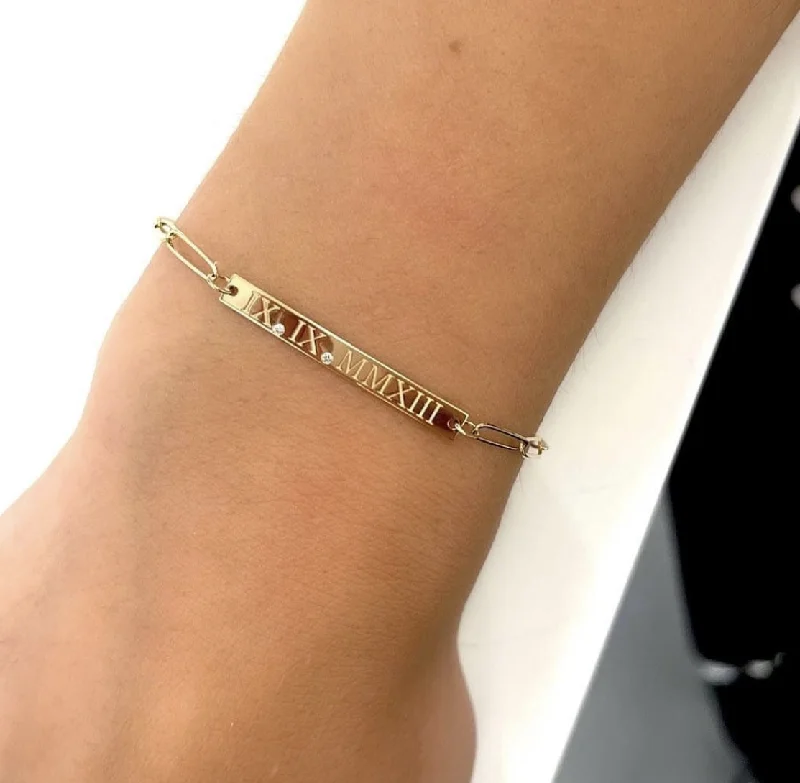 women's white gold bracelets-Engraved Roman Numeral Bracelet