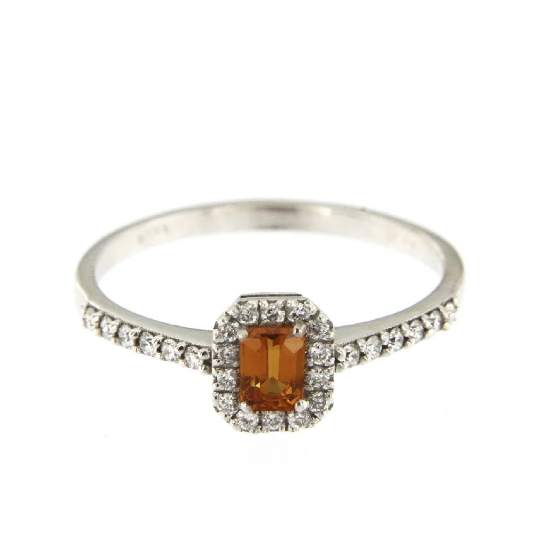 women’s mixed metal rings-Candy 18K White Gold Ring w. Diamonds & Orange Sapphire