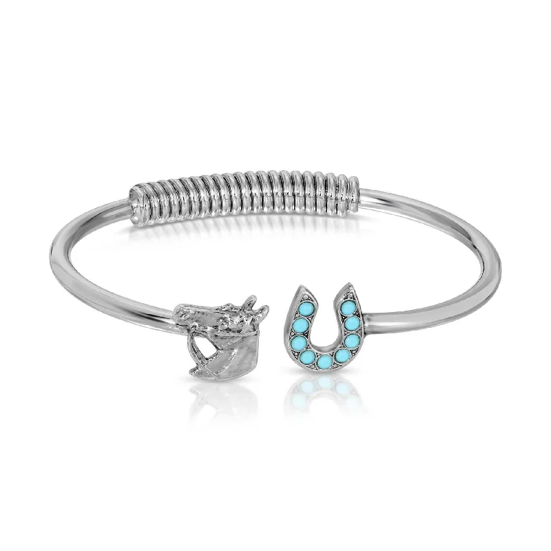 women's bangle bracelets-1928 Jewelry Turquoise Stone Horseshoe And Horse Head Spring Cuff Bracelet