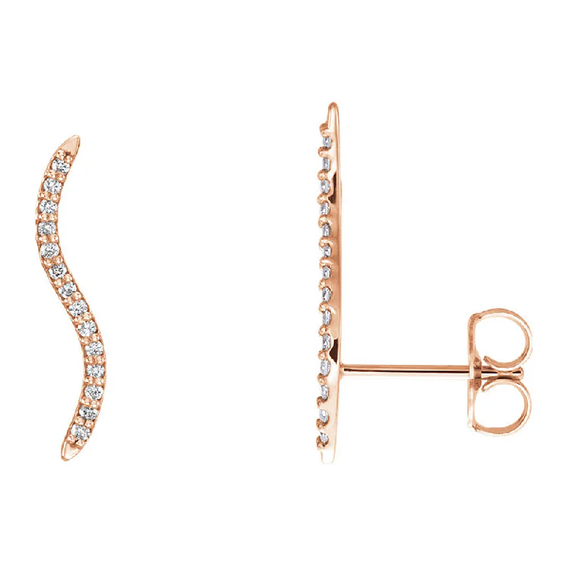 women's star earrings-2.3 x 19mm 14k Rose Gold 1/6 CTW (G-H, I1) Diamond Wavy Ear Climbers