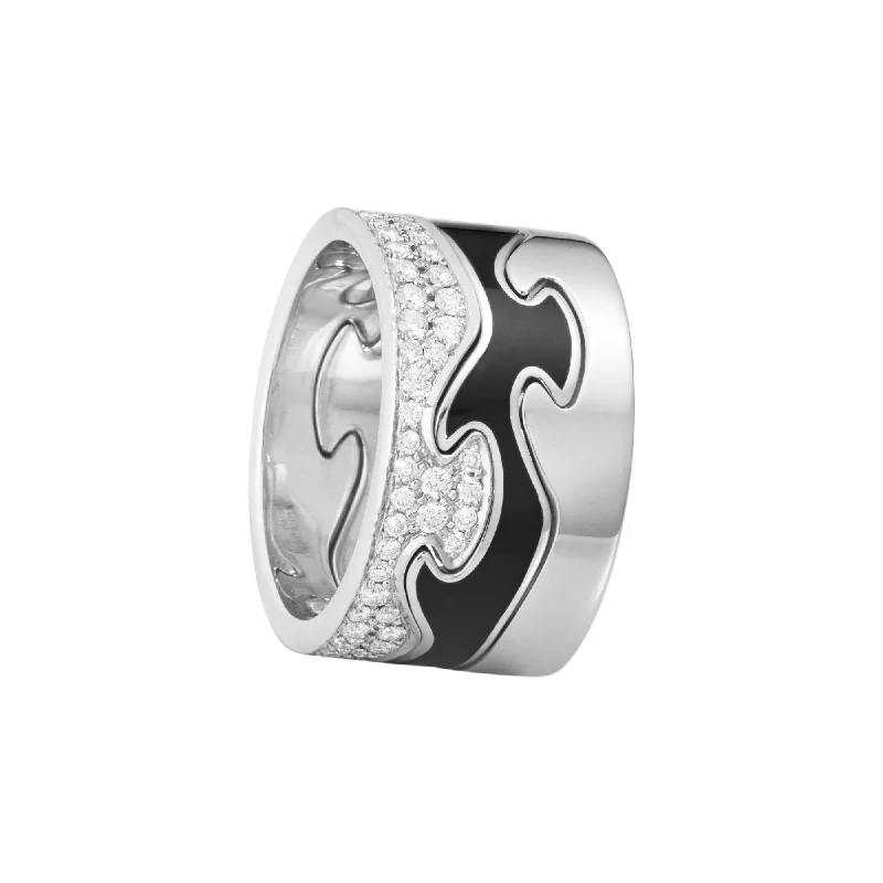 women’s custom rings-Fusion 18K White Gold Ring w. Black HyCeram & Diamonds