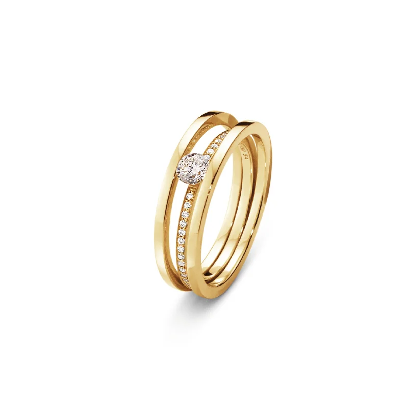 women’s eternity rings-Halo Solitaire 18K Gold Ring w. Diamonds 0.20 ct