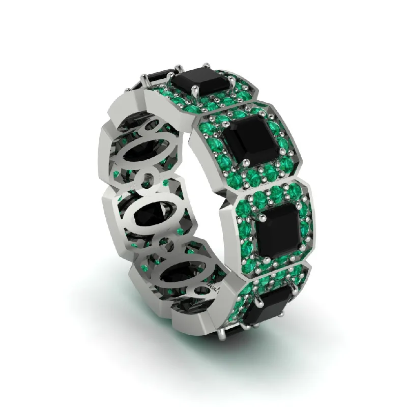 women's halo engagement rings-Emerald-Cut Black Diamond Eternity Wedding Ring - Fatima No. 24