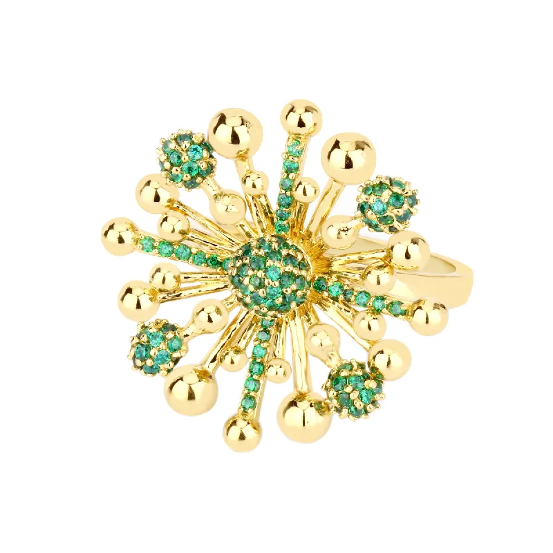 women’s gemstone rings-Floret 18K Gold Plated Ring w. Green Zirconias