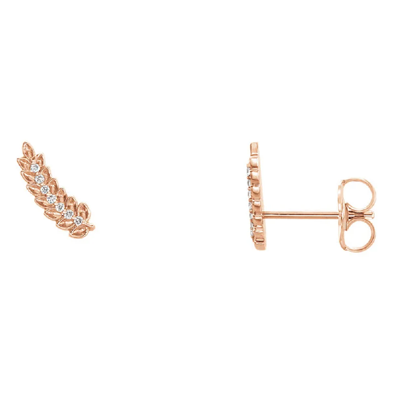 women's freshwater pearl earrings-3.5 x 10mm 14k Rose Gold .04 CTW (G-H, I1) Diamond Leaf Ear Climbers