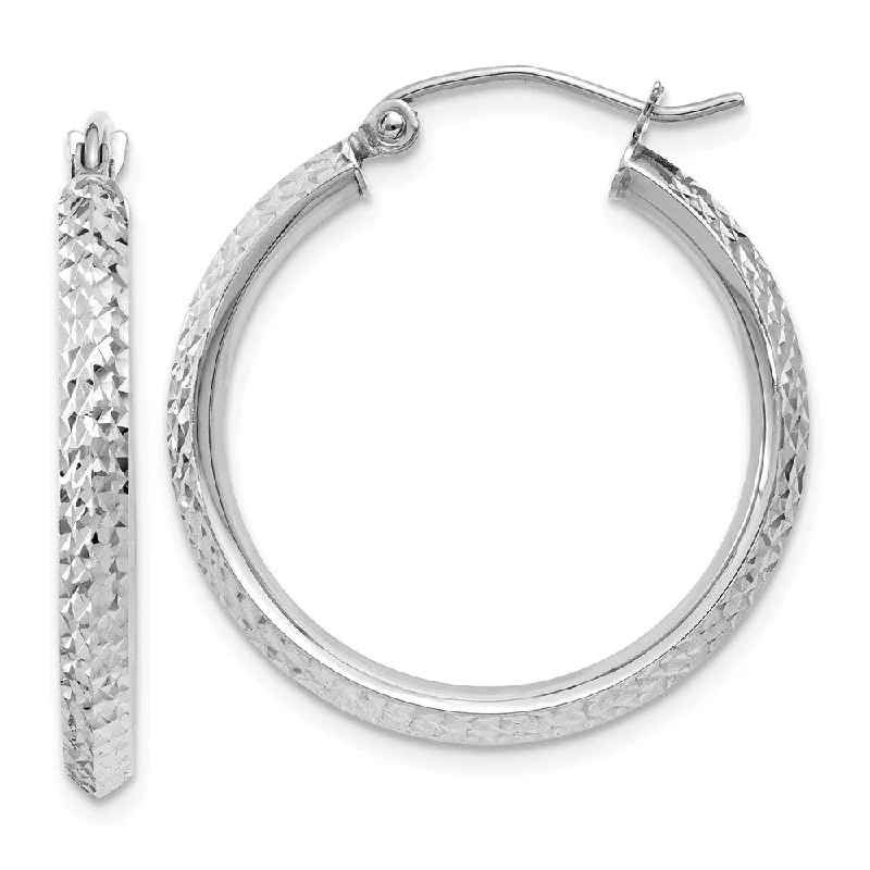 women's topaz earrings-2.5mm, 14k White Gold Knife Edge Diamond Cut Hoops, 25mm (1 Inch)