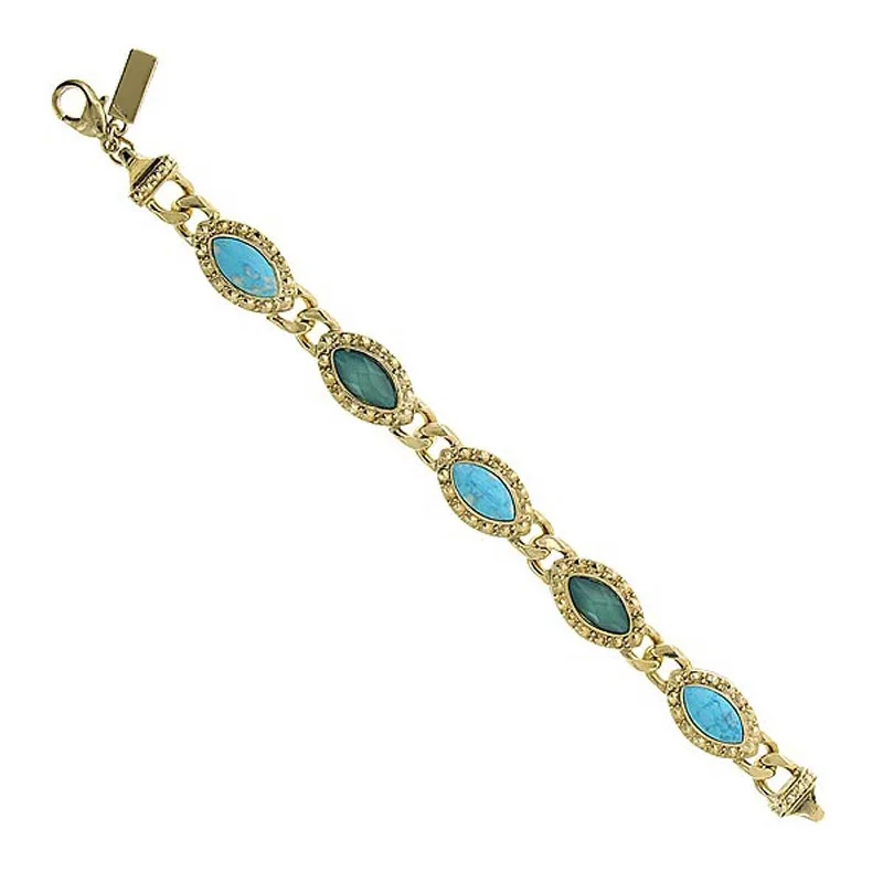 women's gold-plated bracelets-1928 Jewelry Oasis Green & Turquoise Stone Marquise Link Bracelet