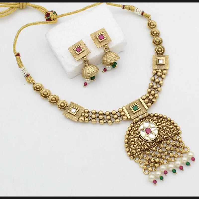 women’s gemstone drop necklaces-Manisha Jewellery Gold Plated Kundan Necklace Set