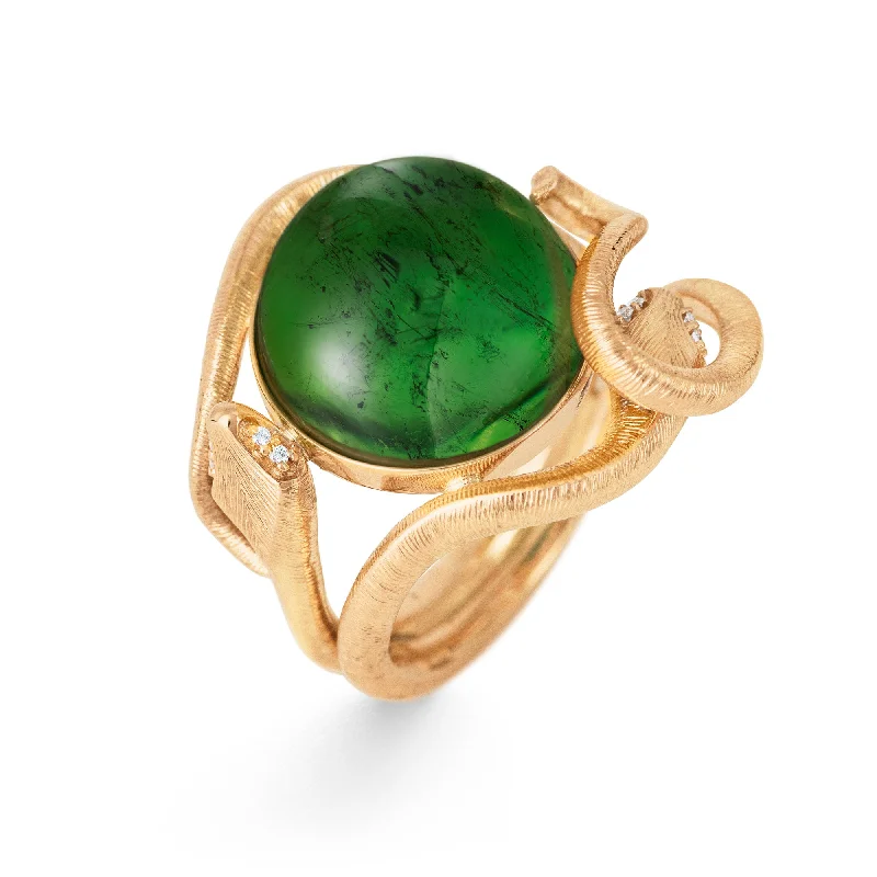 women’s mixed metal rings-Snakes 18K Gold Ring w. Tourmaline & Diamonds