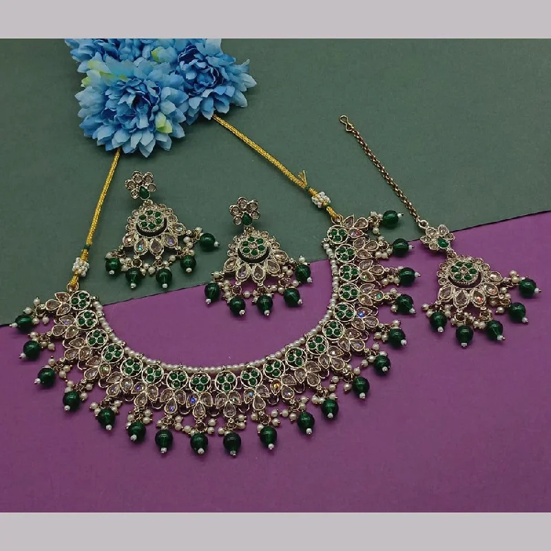 women’s fashion necklaces-Shree Chamunda Jewellers Gold Plated Crystal Stone And Beads Necklace Set