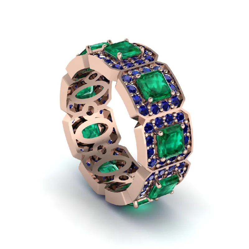 women's celestial engagement rings-Emerald-Cut Emerald Eternity Wedding Ring - Fatima No. 65