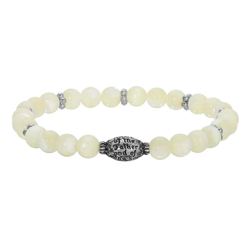 women's heavy bracelets-Symbols Of Faith Mother Of Pearl Prayer Bead Stretch Bracelet