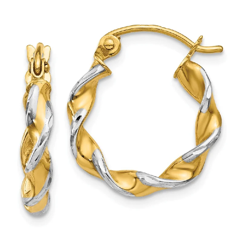 women's floral earrings-2.75mm, Two-tone Twisted Hoops in 14k Yellow Gold and Rhodium, 15mm