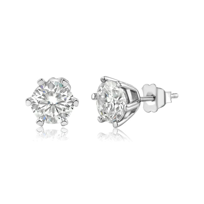 women's minimalist earrings-Silver 925 Moissanite 1 Carat 7mm Round Push Back Earring