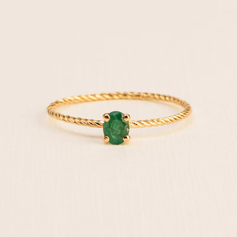 women’s adjustable rings-Twisted 18K Gold Ring w. Emerald