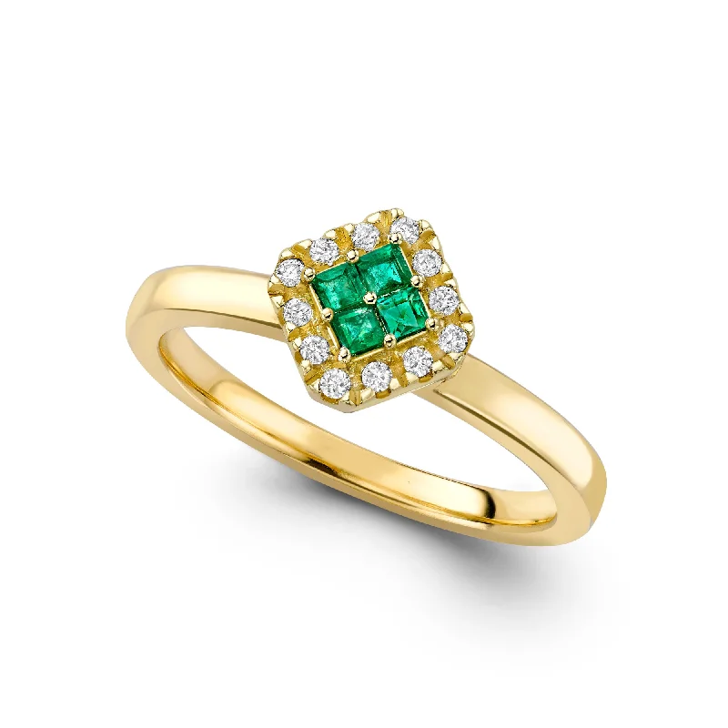 women’s pearl rings-Fortuna Verde 18K Gold Ring w. Emeralds & Diamonds